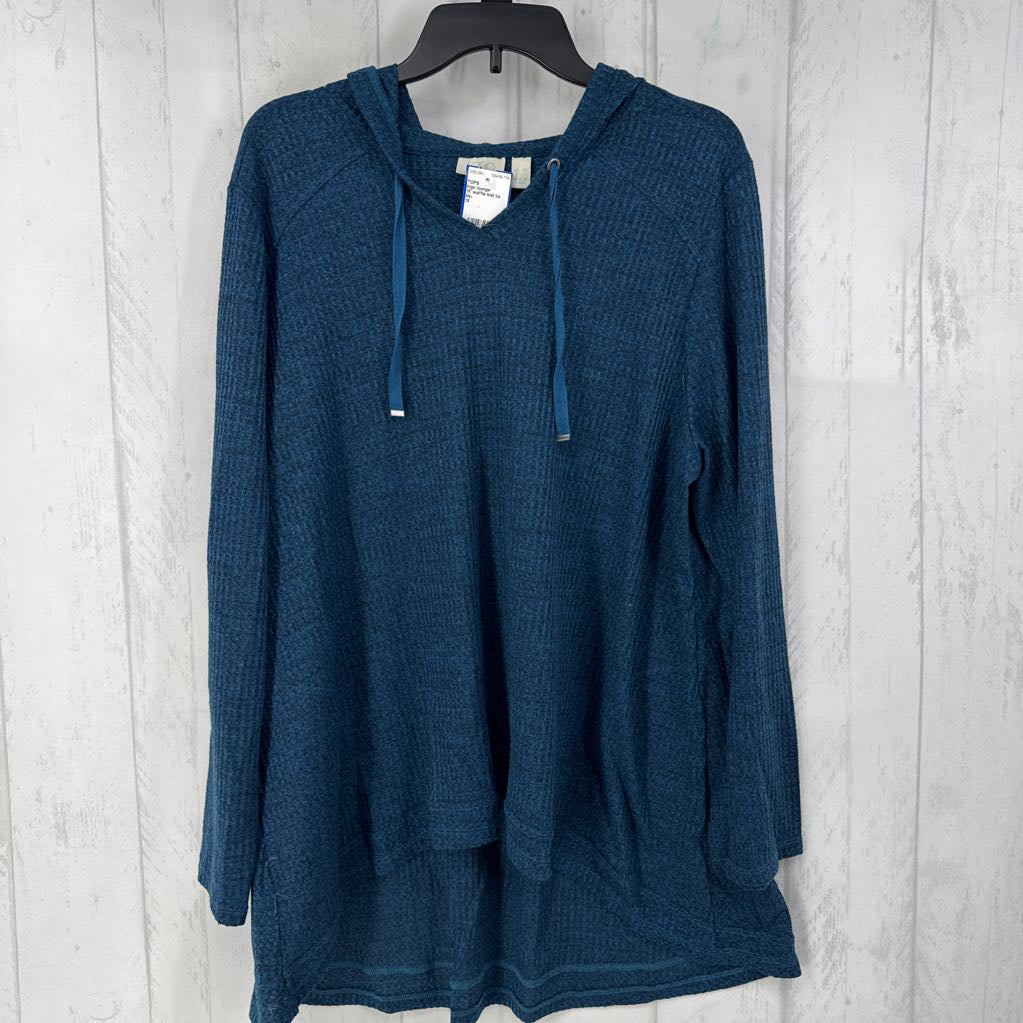 1X waffle knit l/s hooded pullover