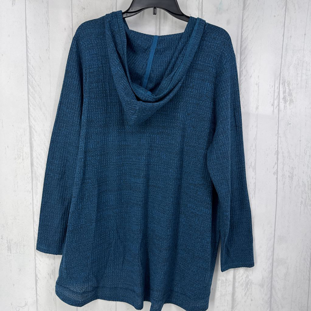 1X waffle knit l/s hooded pullover