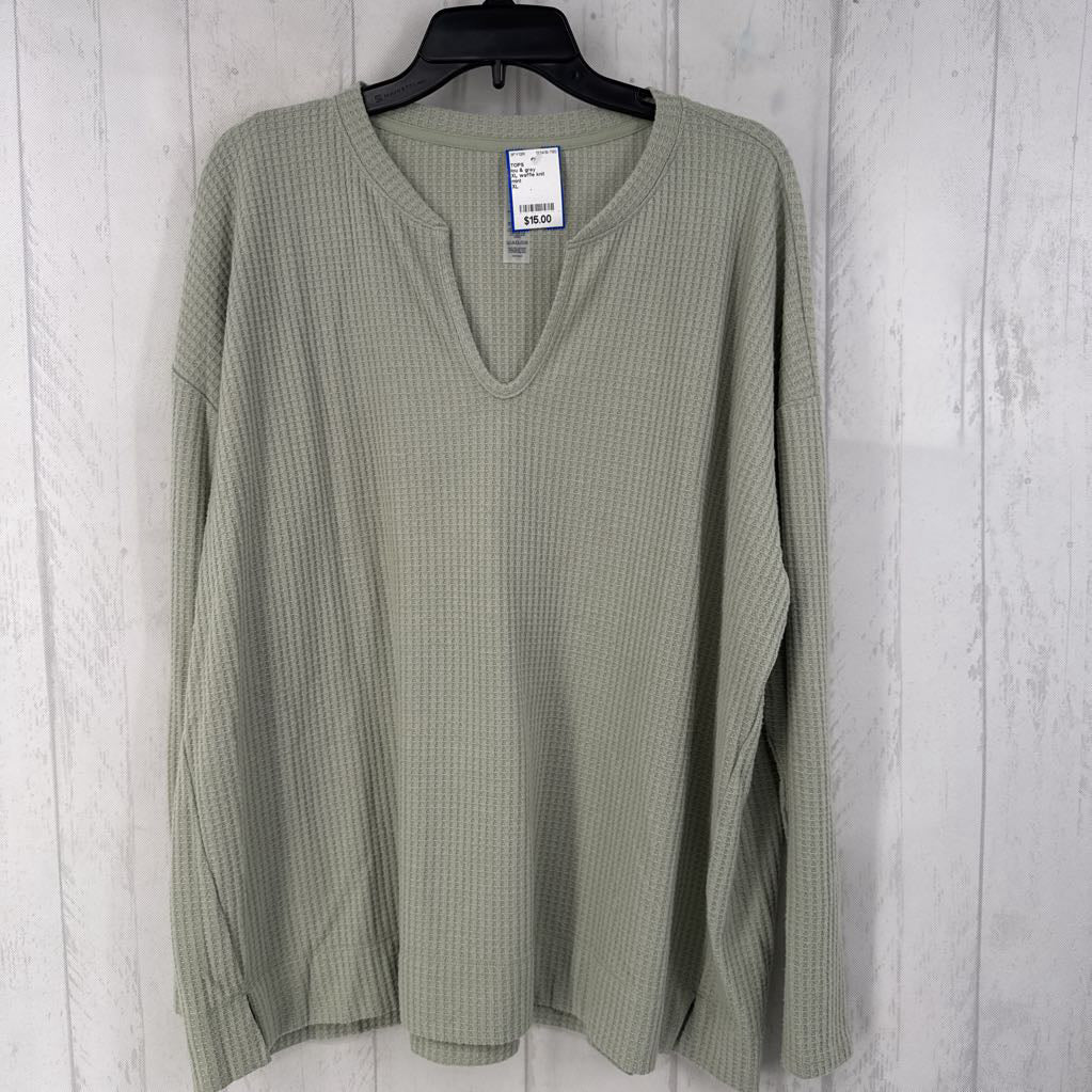 XL waffle knit notch neck l/s top