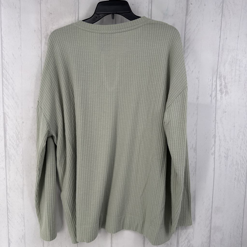 XL waffle knit notch neck l/s top
