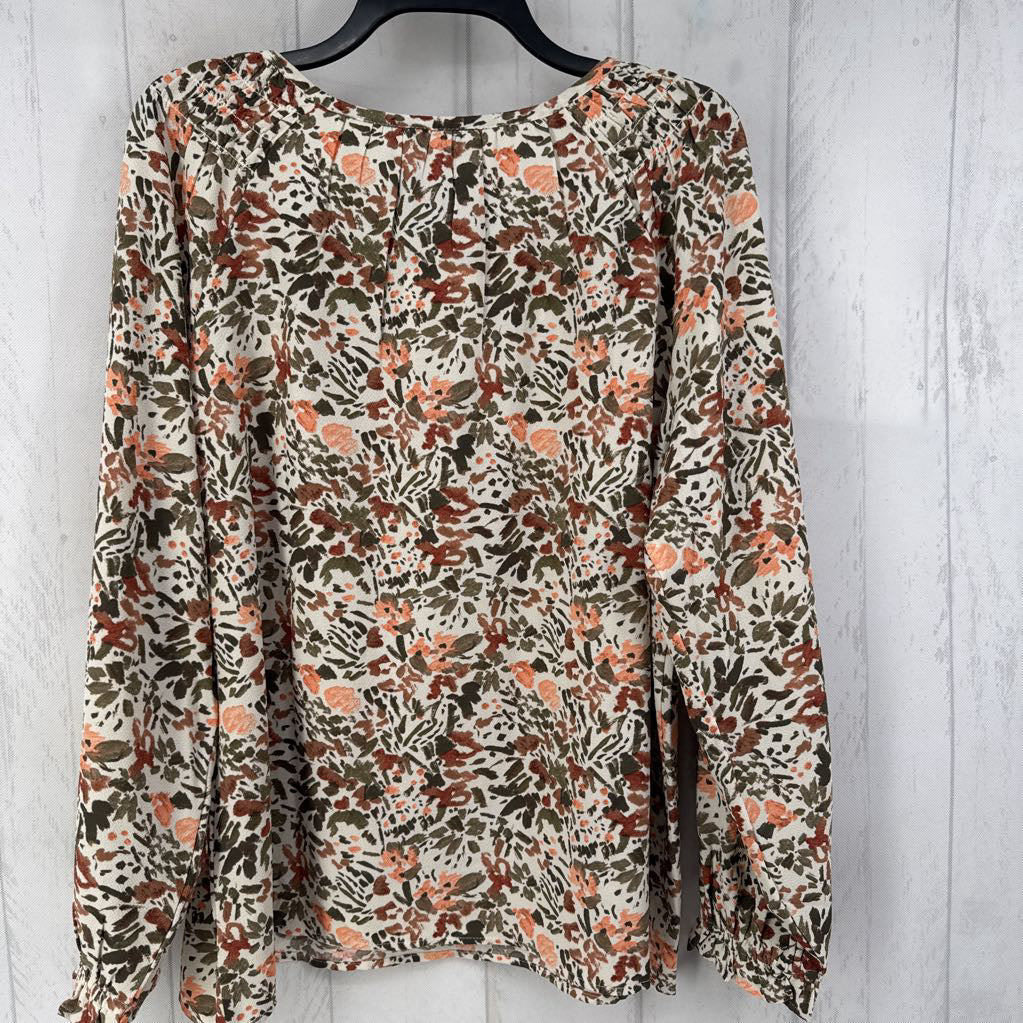 L flo print v-neck l/s top