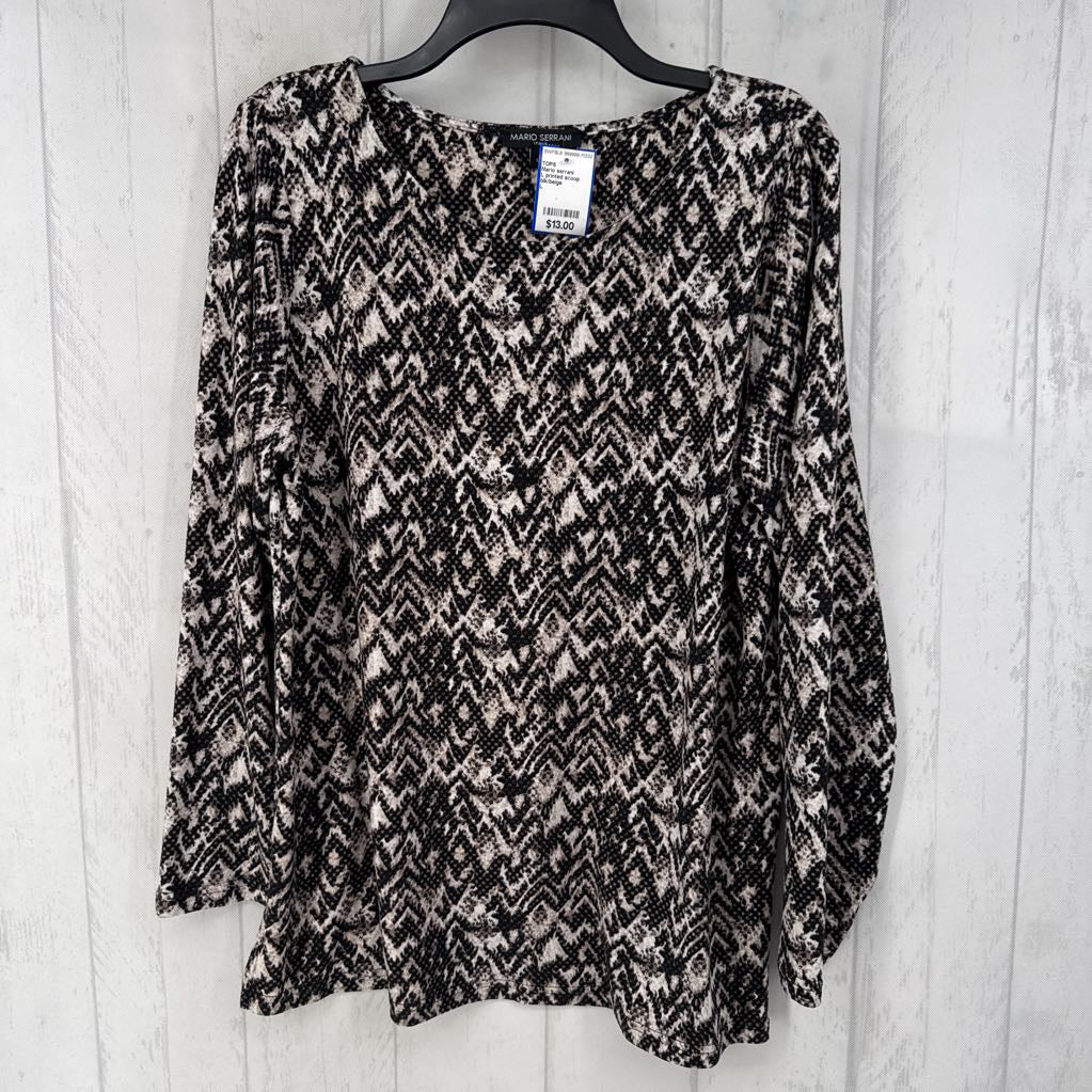 L printed scoop neck l/s top