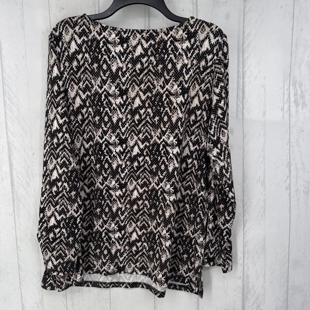 L printed scoop neck l/s top