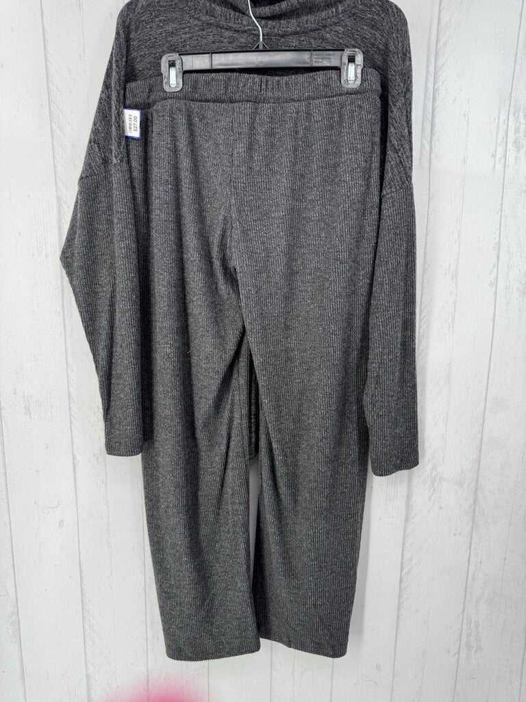 L 2Pc marled v-neck l/s top & pull on pant