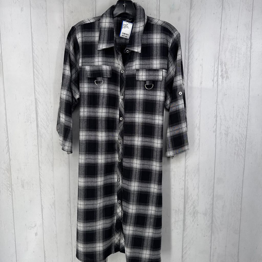 XL plaid button down 3/4 slv dress