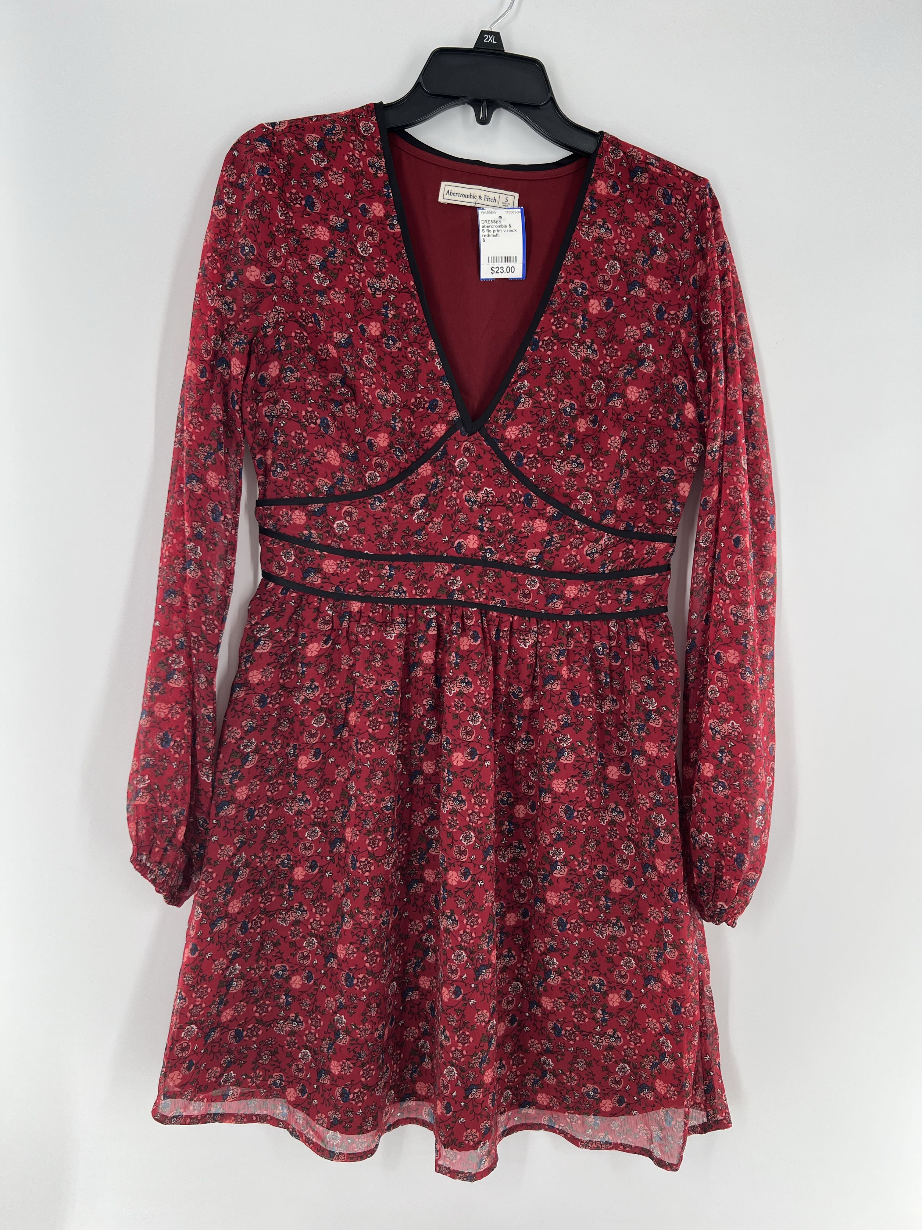 S flo print v-neck l/s dress