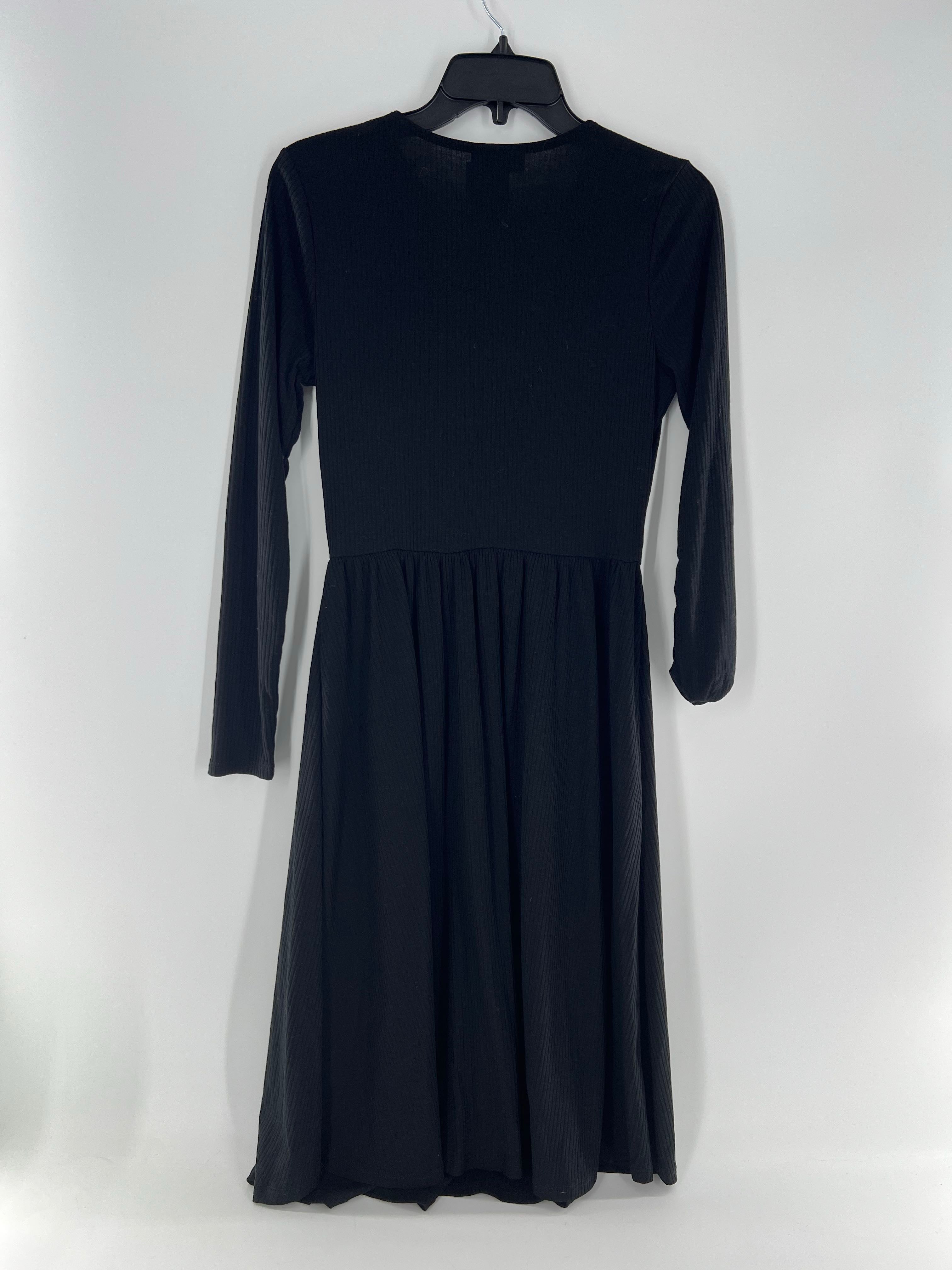 S ribbed tie front l/s dress