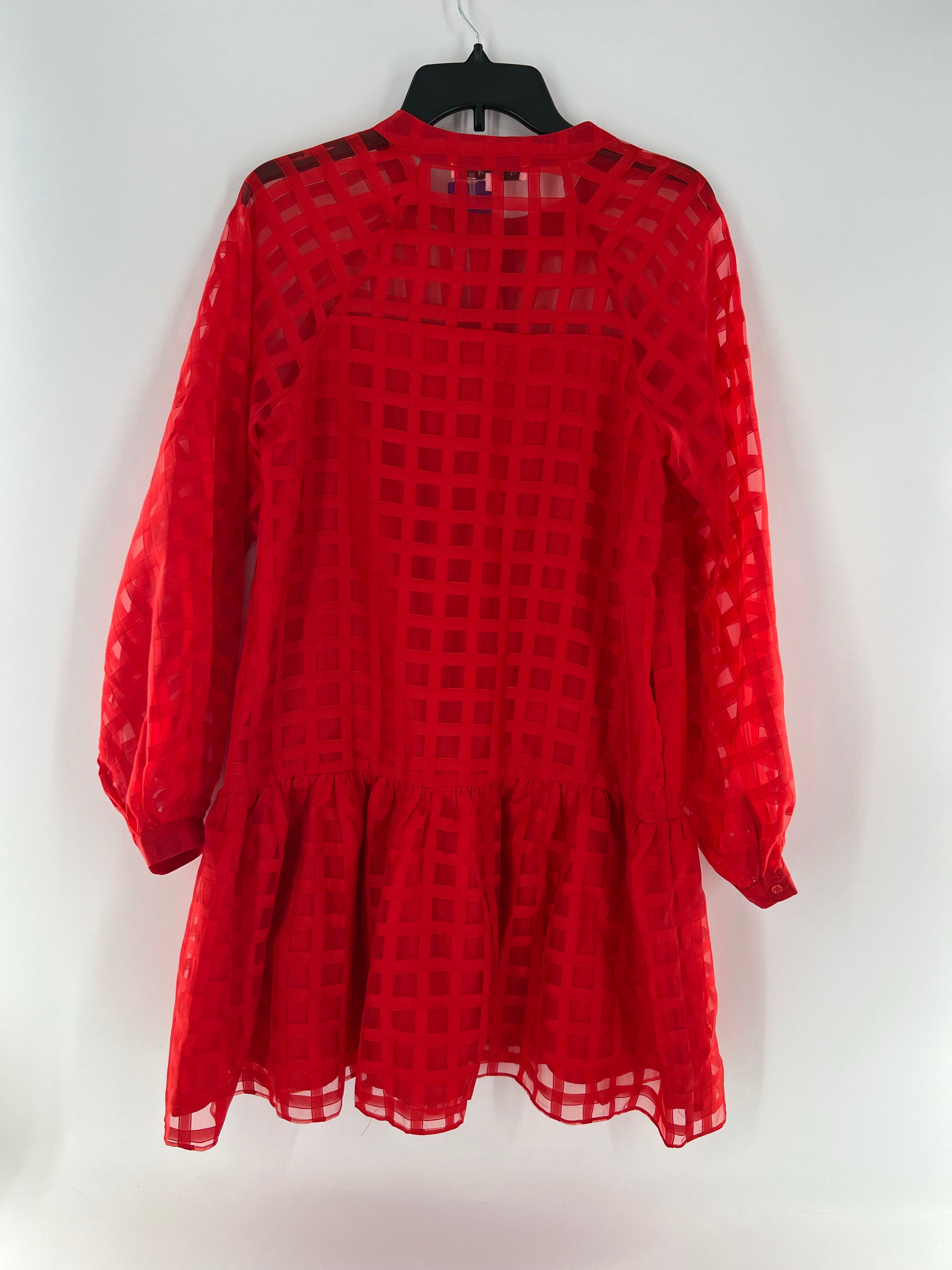 M checkered drop wais l/s dress