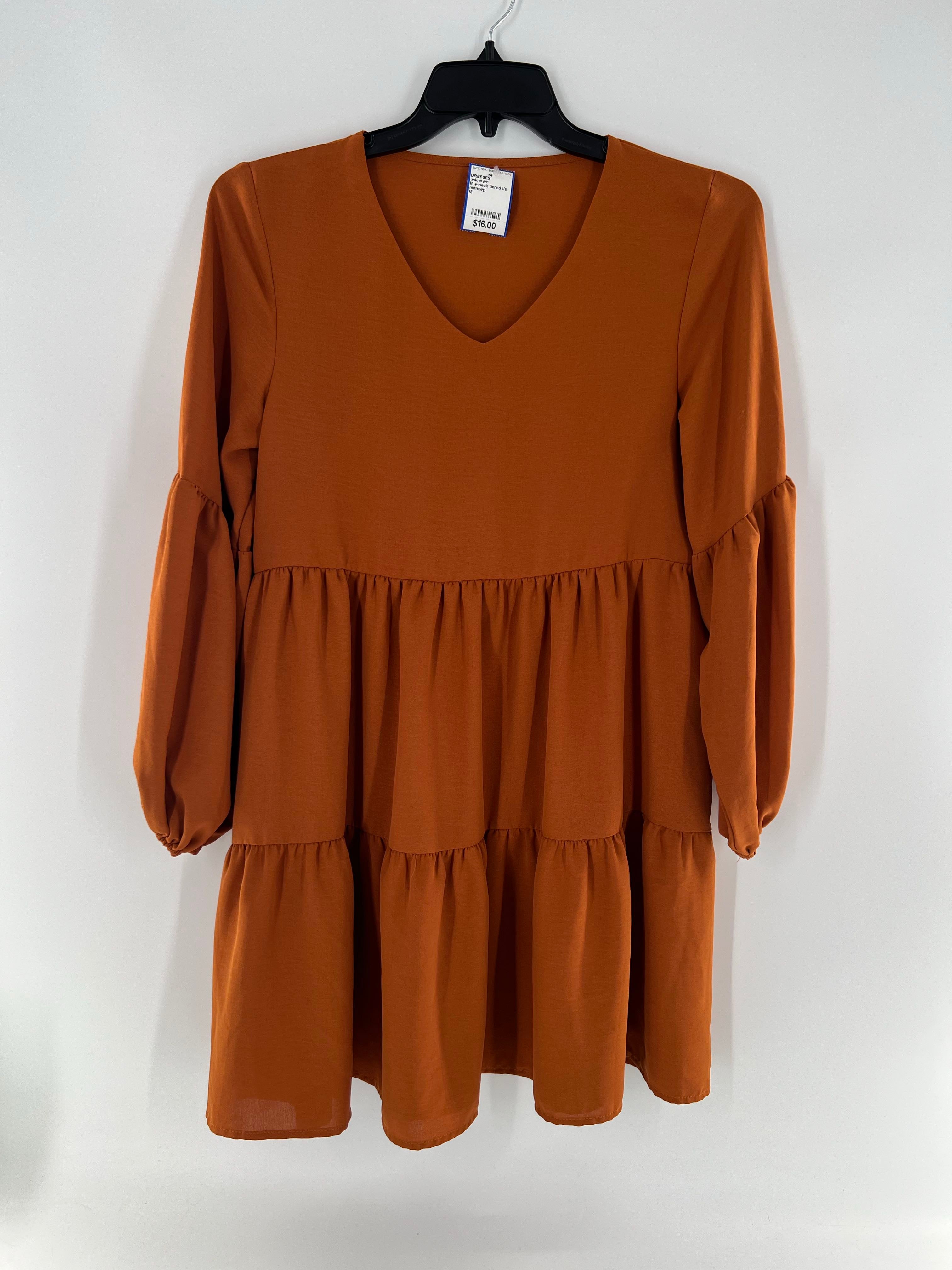 M v-neck tiered l/s dress