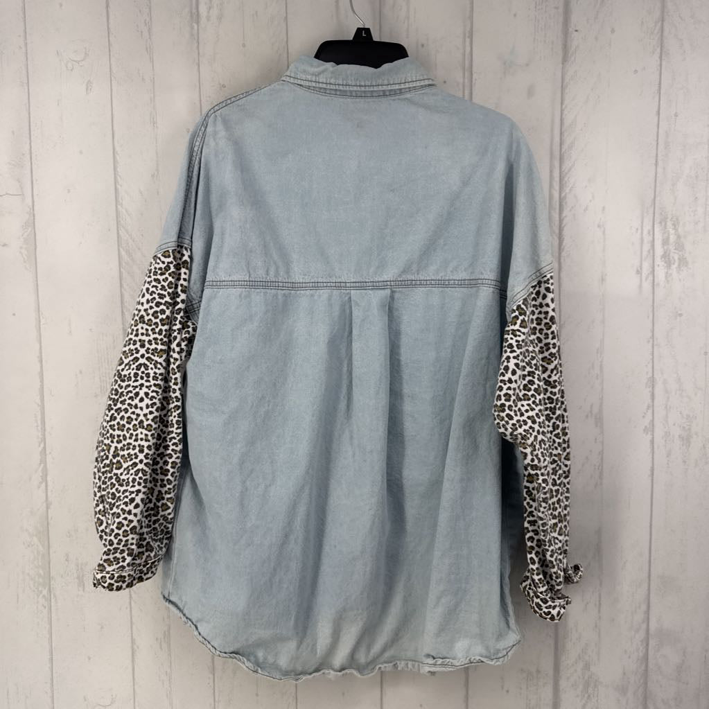 L animal print & denim shacket