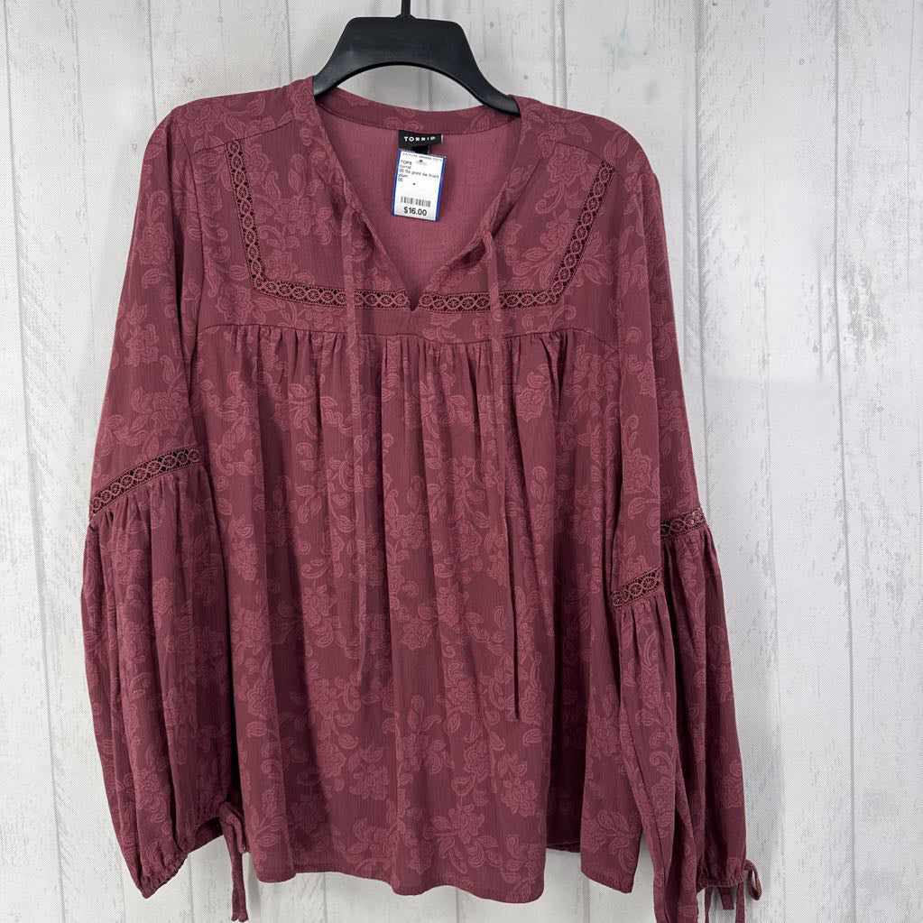 00 flo print tie front l/s top