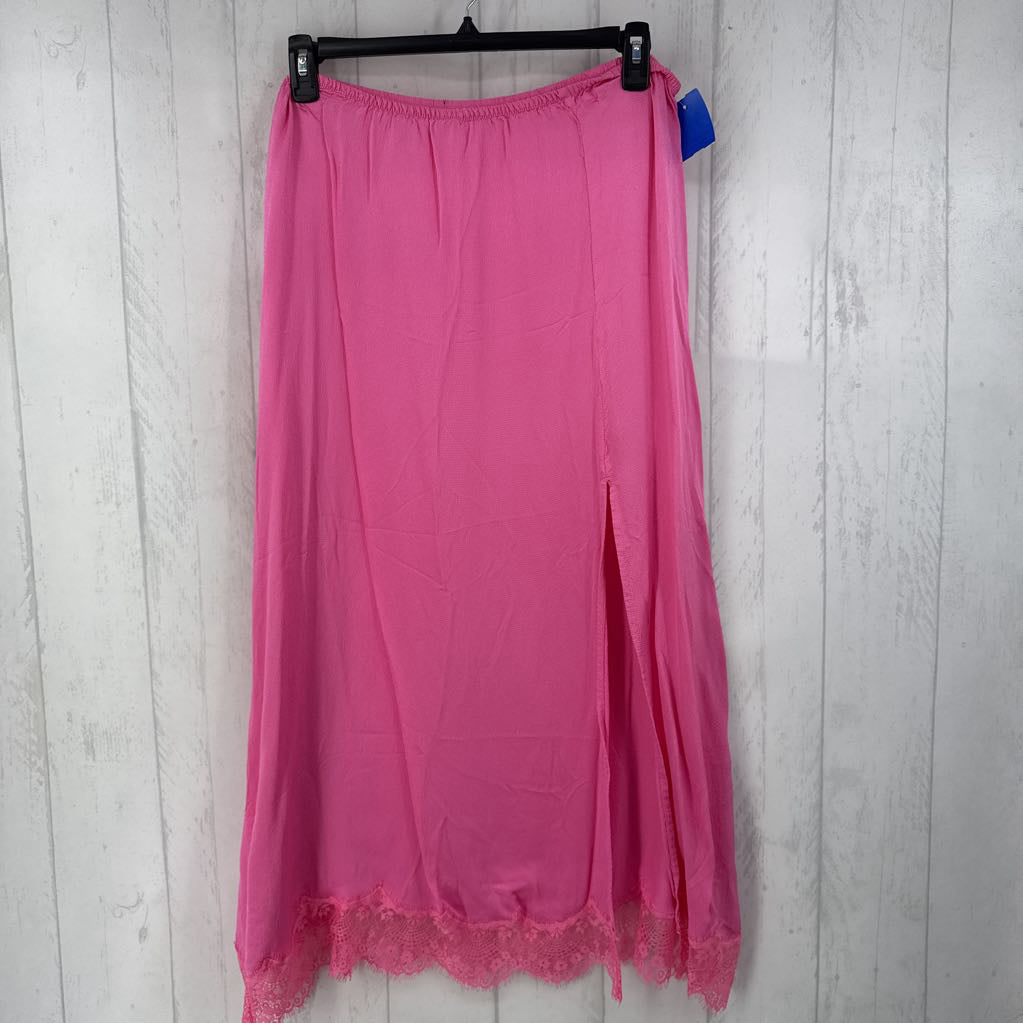 XXL silky lace accent split long skirt