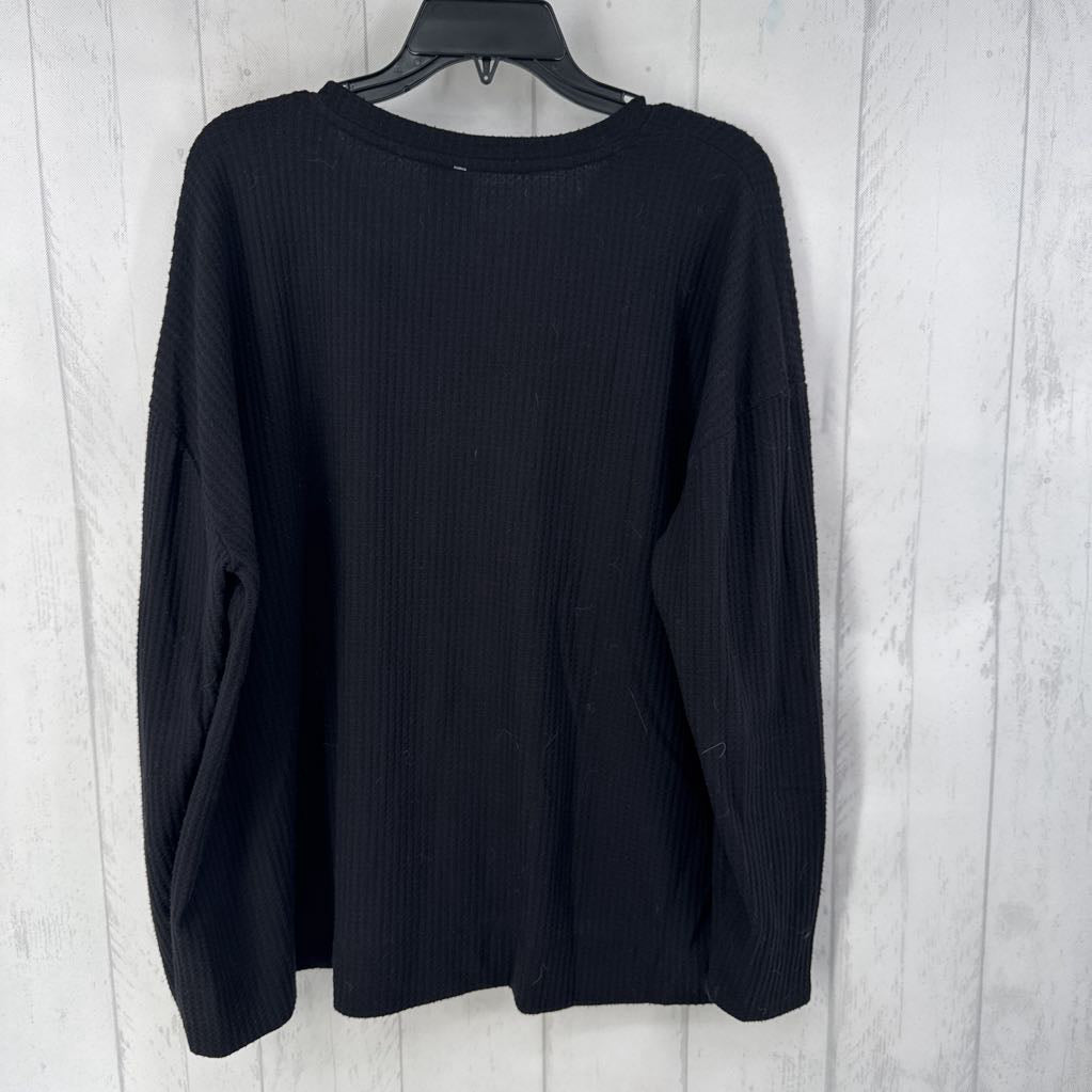 XL waffle knit notch neck l/s top
