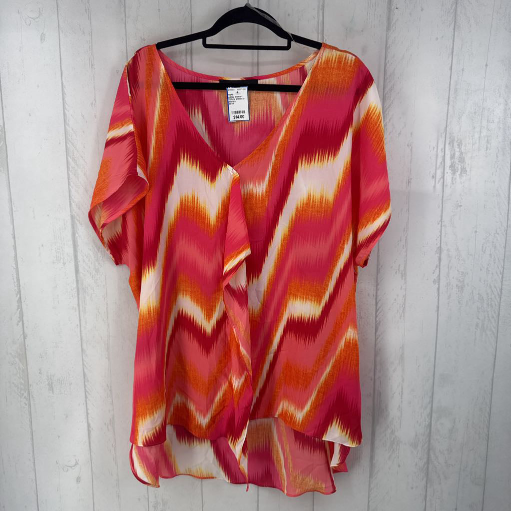 22/24w printed v-neck s/s top