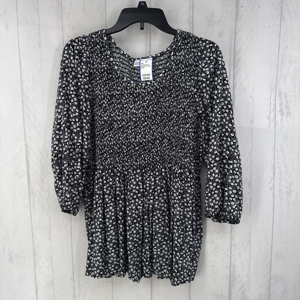 L printed smocked l/s top