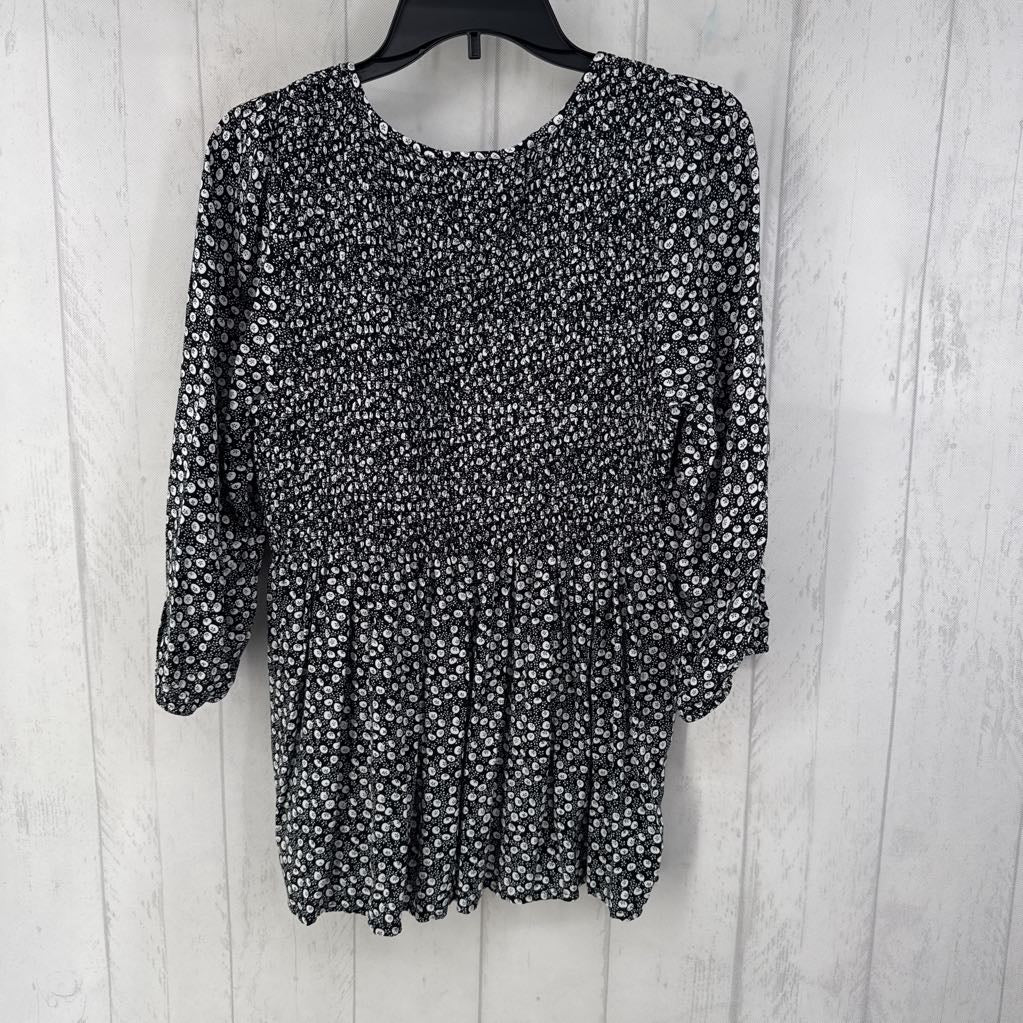 L printed smocked l/s top