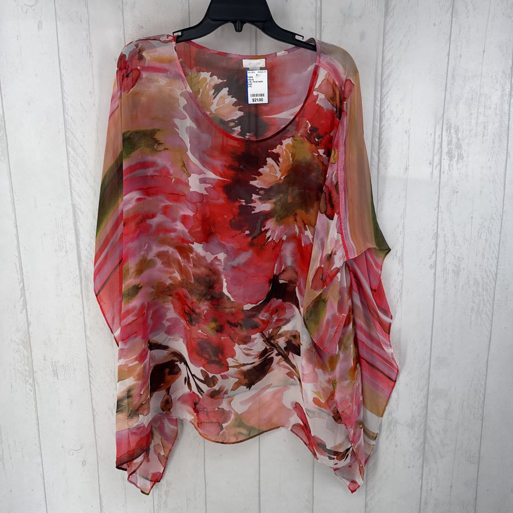 L/XL floral semi-sheer top