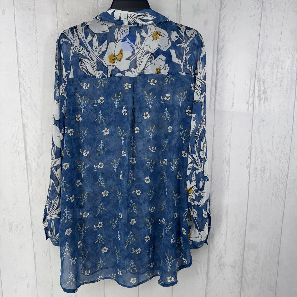 XL flo print button down l/s top