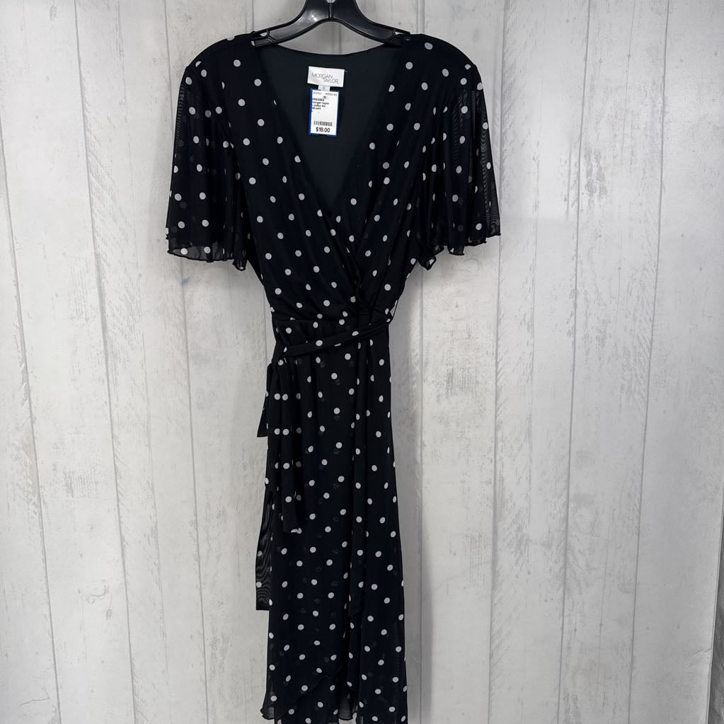 L polka dor crossover belted s/s dress