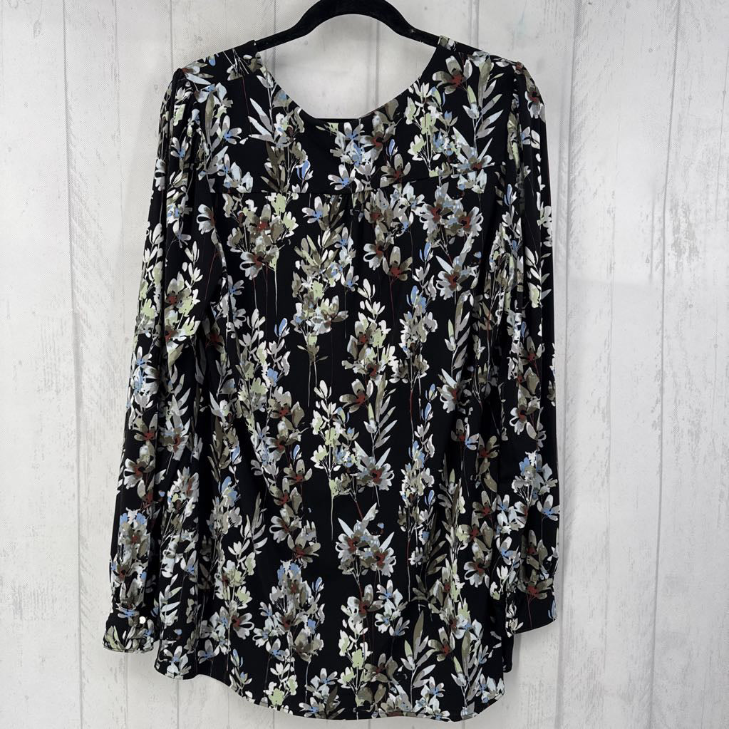 XL flo print v-neck l/s top