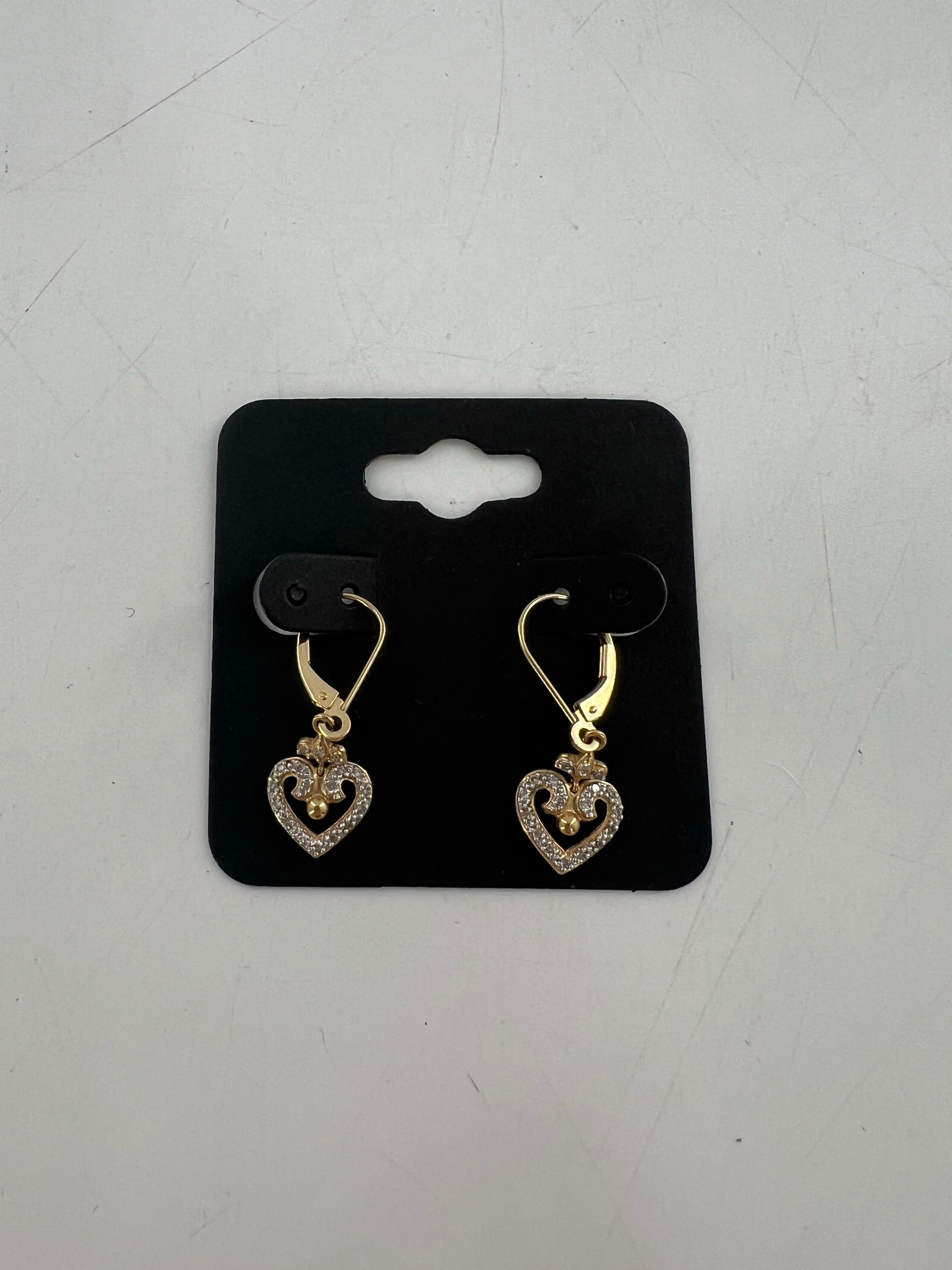 gold tone rhinestone heart earrings