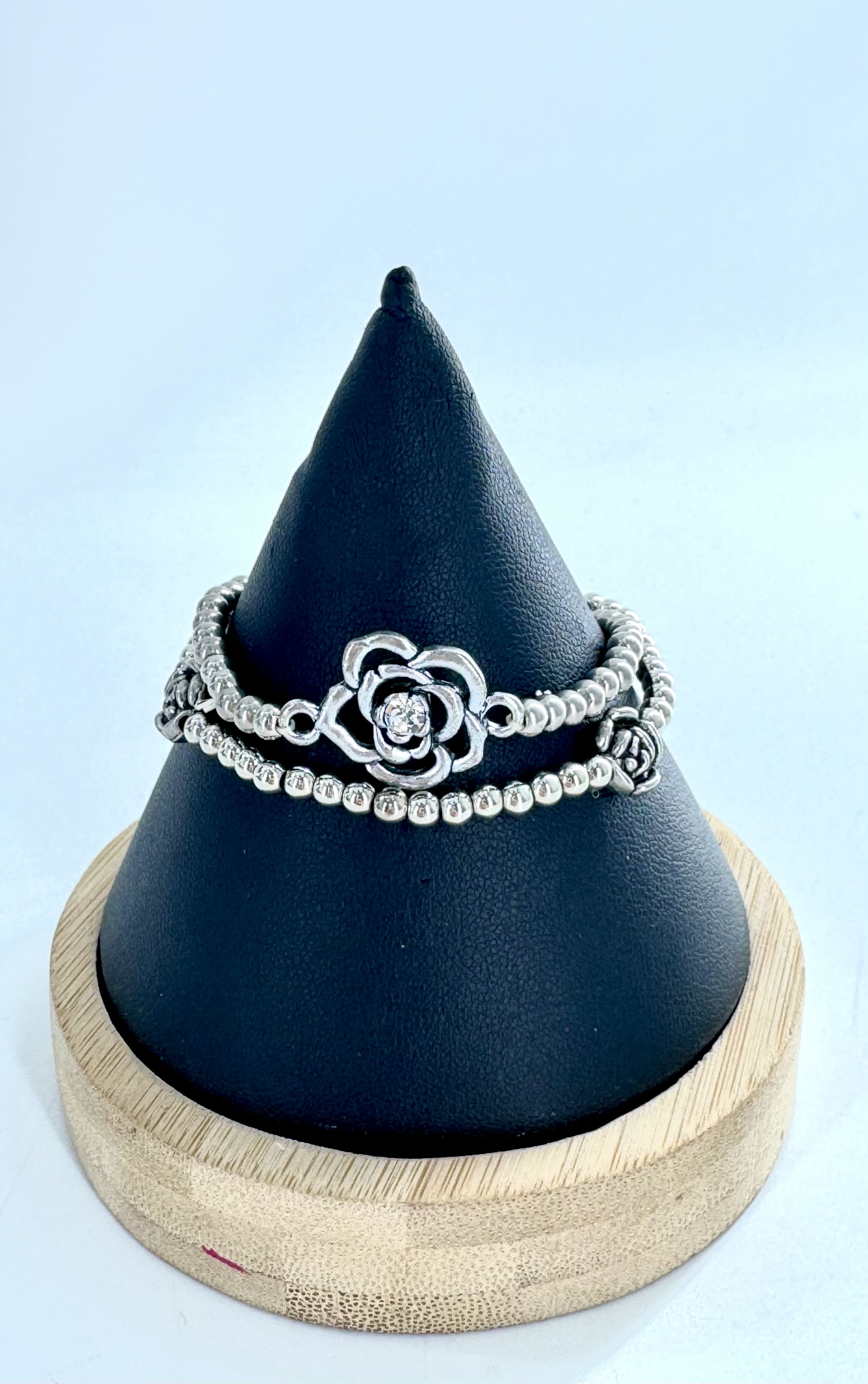 silver flower stretch bracelets