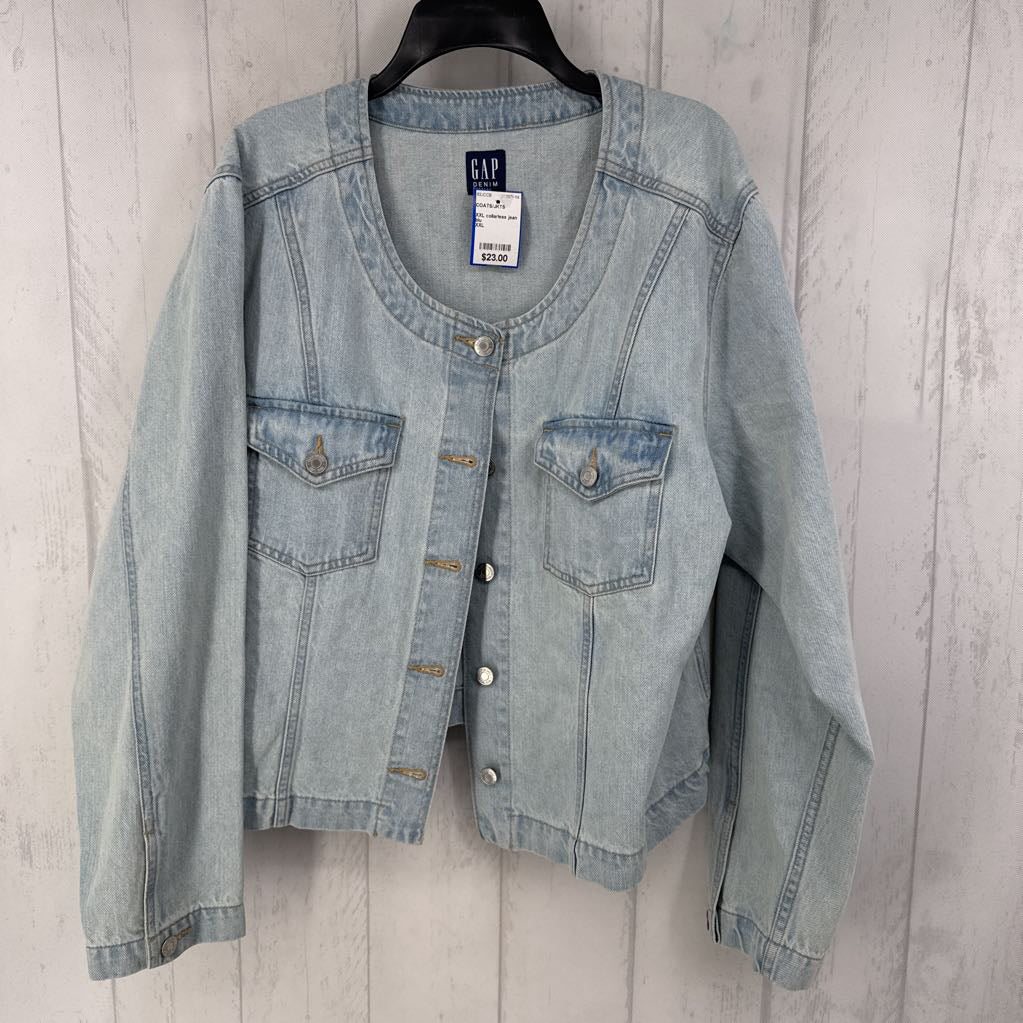 XXL collarless jean jacket