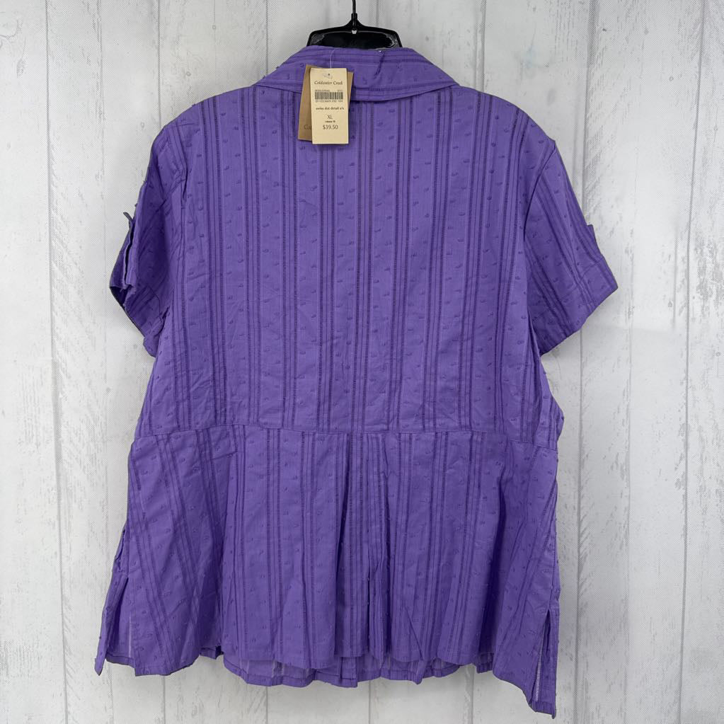 R39 XL swiss dot detail s/s button shirt