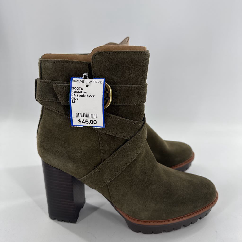 9.5 suede block heel boot