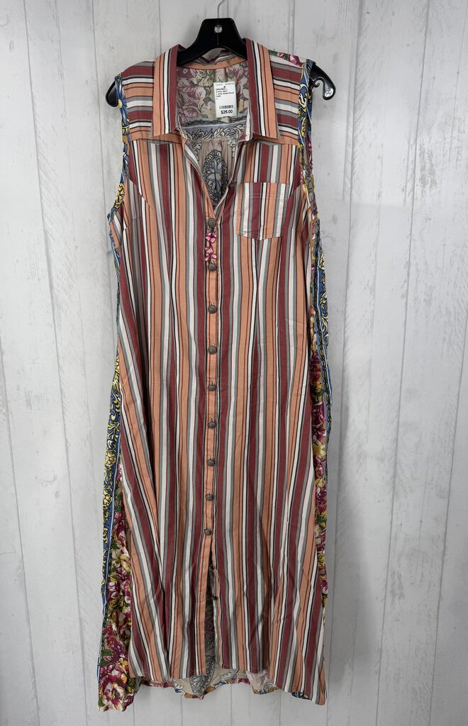 L slvls stripe/floral button maxi shirt dress
