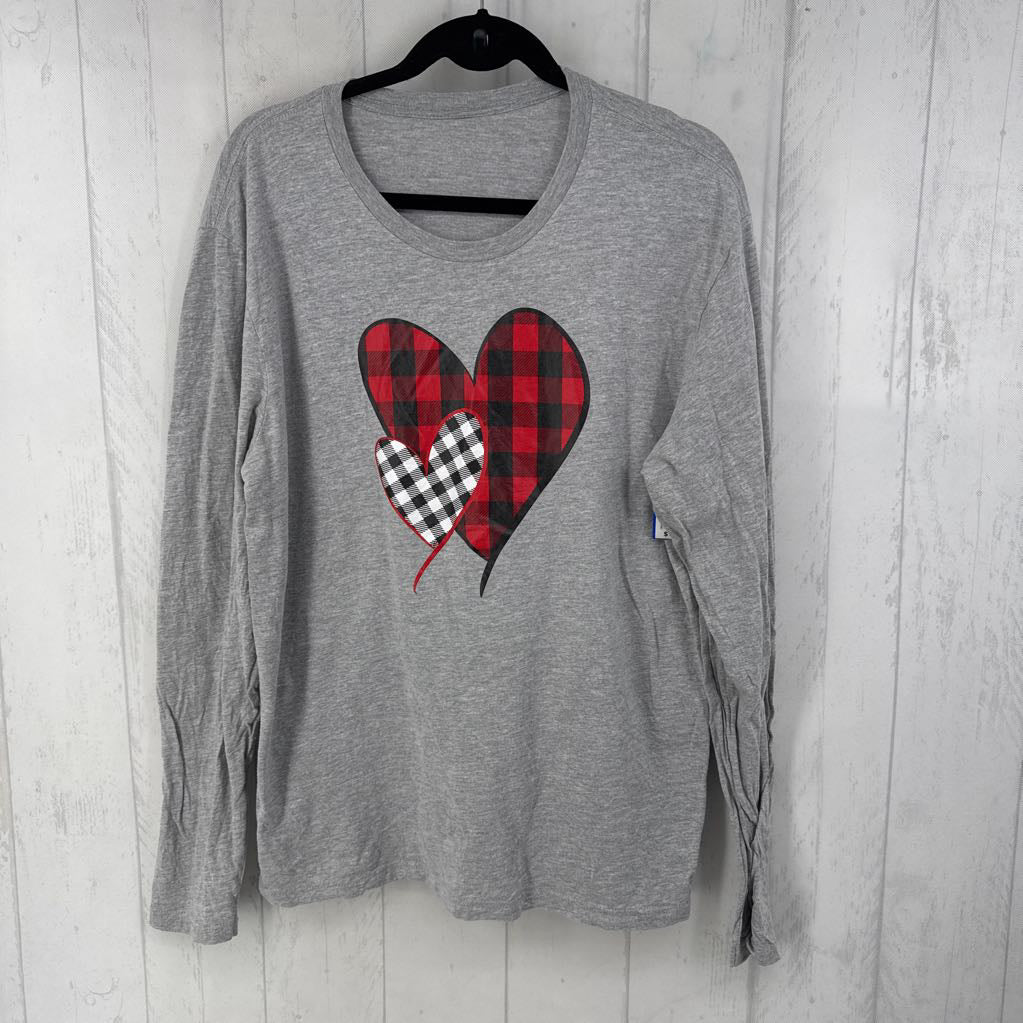 scoop neck l/s tee plaid hearts