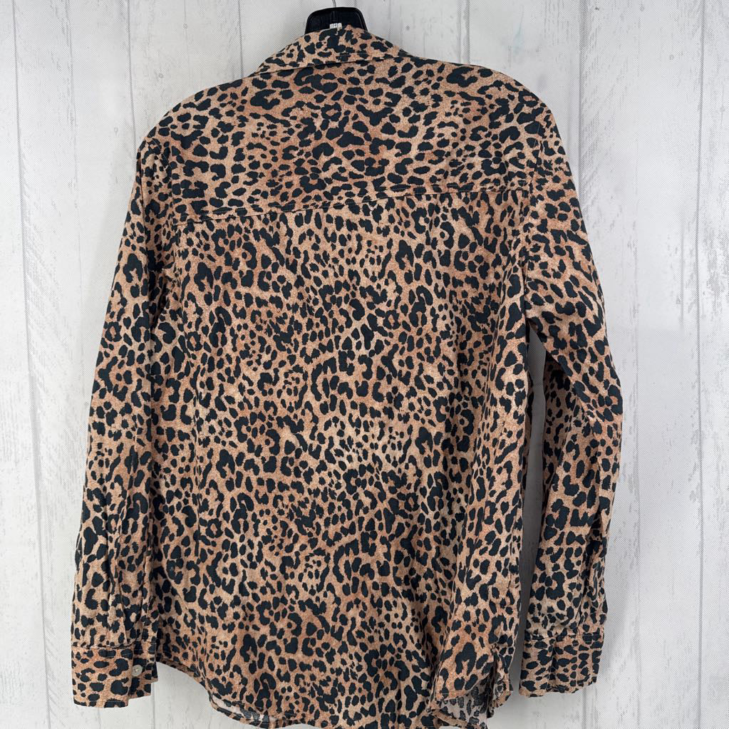 L animal print button down l/s top