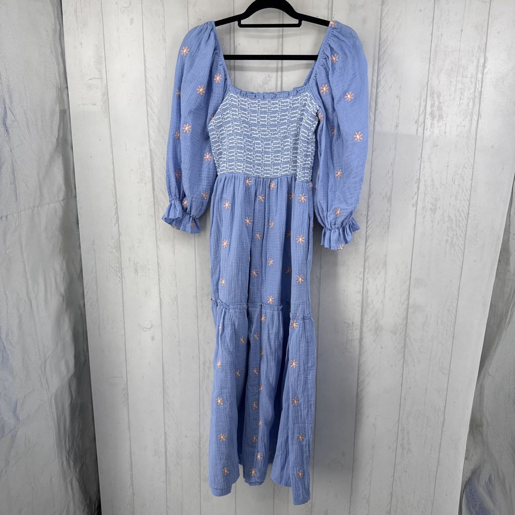 M off shoulder flower embroidered tiered ruffle maxi dress