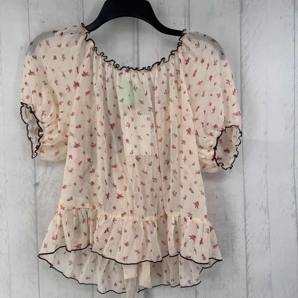 XL s/s flower print sheer tie cardigan