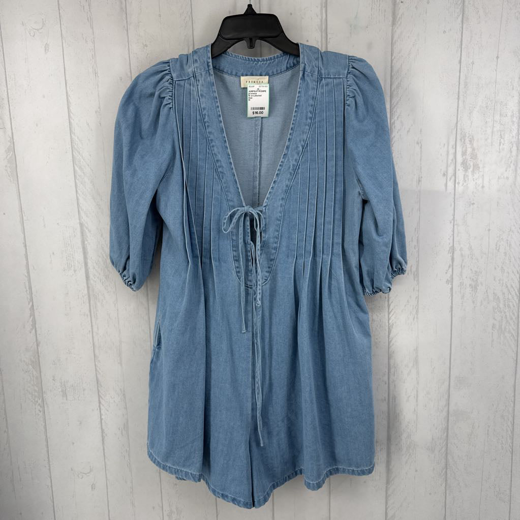 M s/s pleated denim short romper