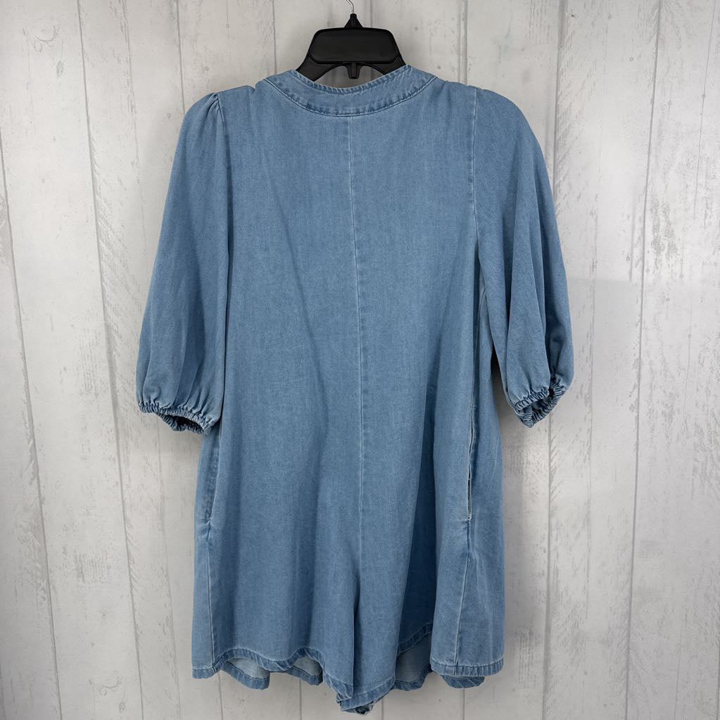 M s/s pleated denim short romper