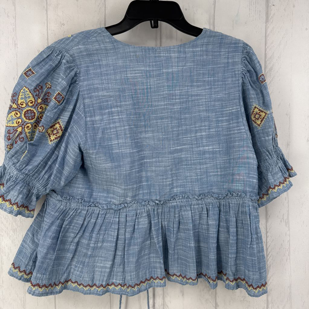 M s/s embroidered peplum top