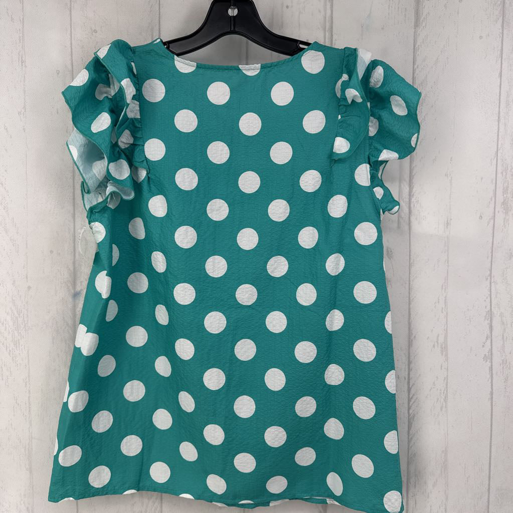 M ruffle slv polka dot top