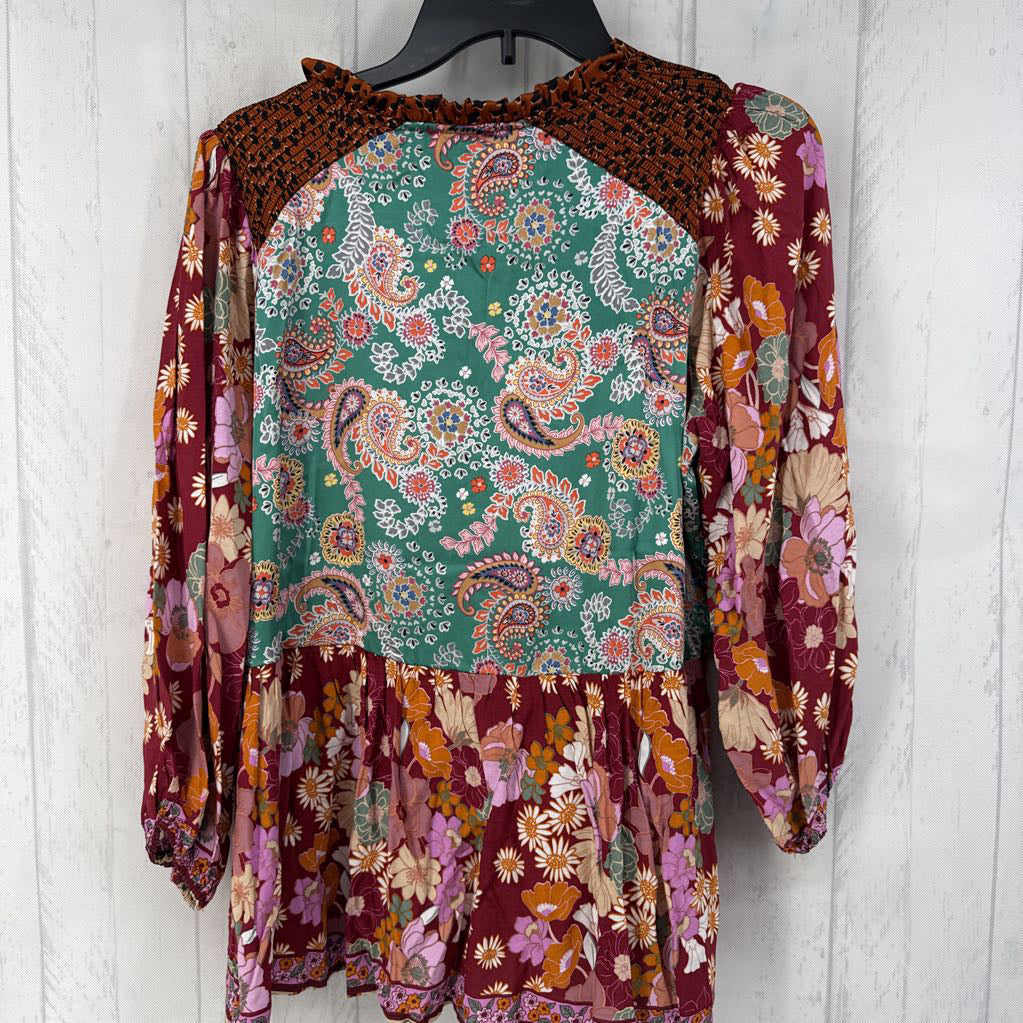 S 3/4 slv floral/paisley top