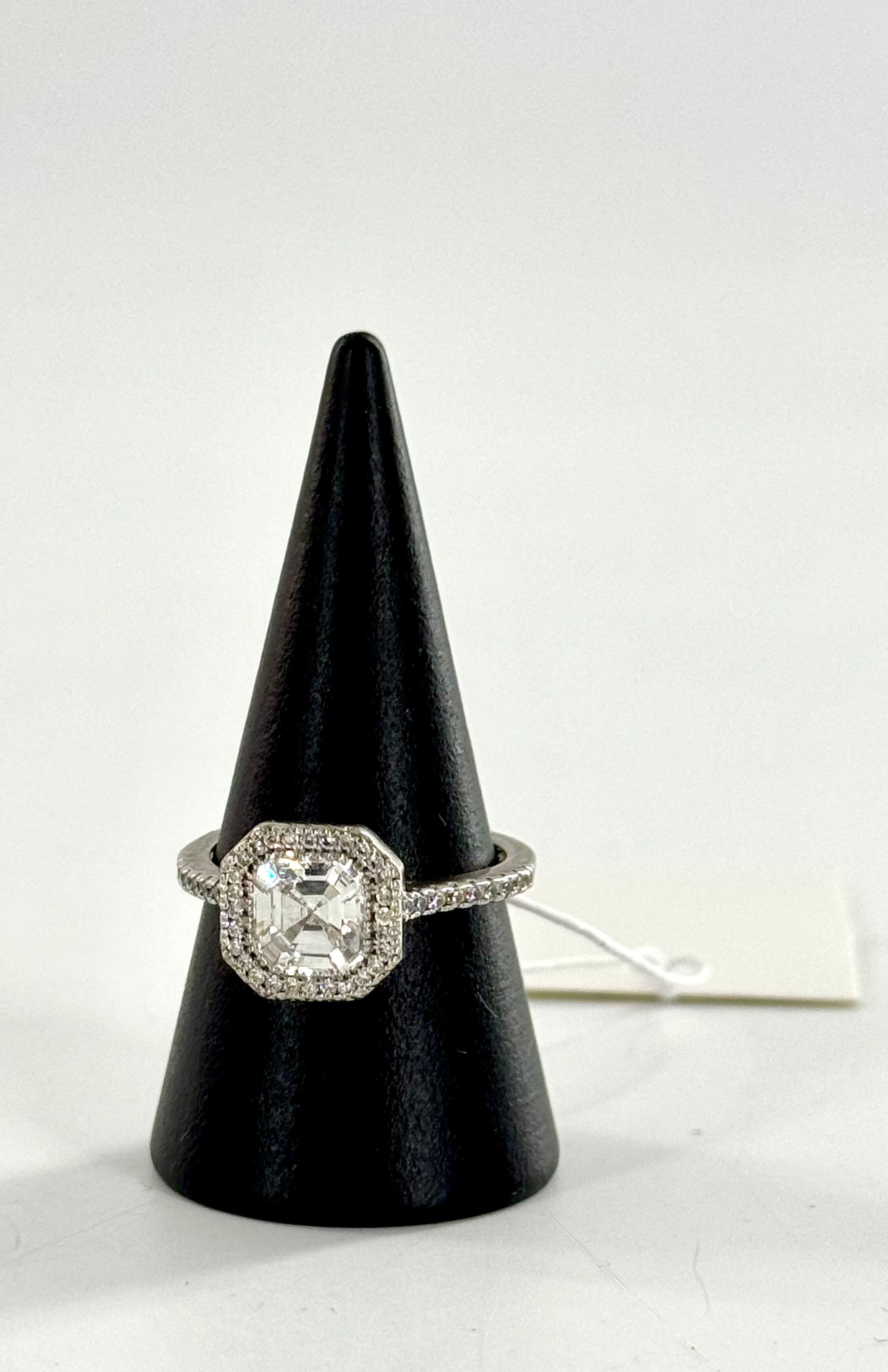 Sz 7 silver tone square CZ halo ring