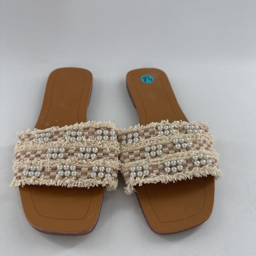 7.5 frayed embellished slide sandals