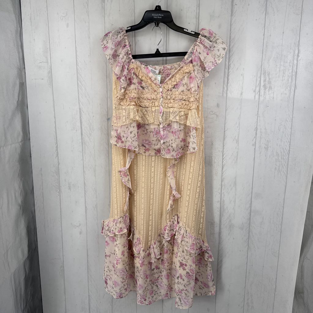 2pc L/M floral lace crop top w/ maxi skirt