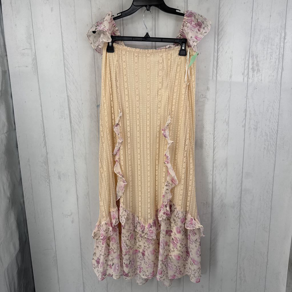 2pc L/M floral lace crop top w/ maxi skirt