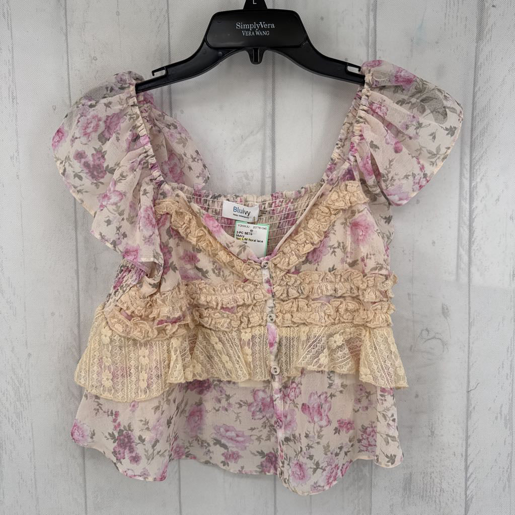 2pc L/M floral lace crop top w/ maxi skirt