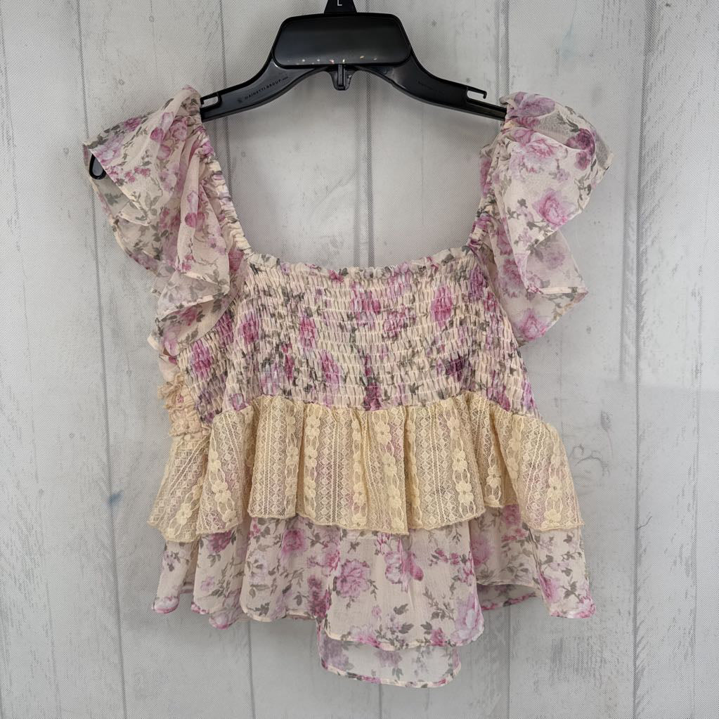 2pc L/M floral lace crop top w/ maxi skirt