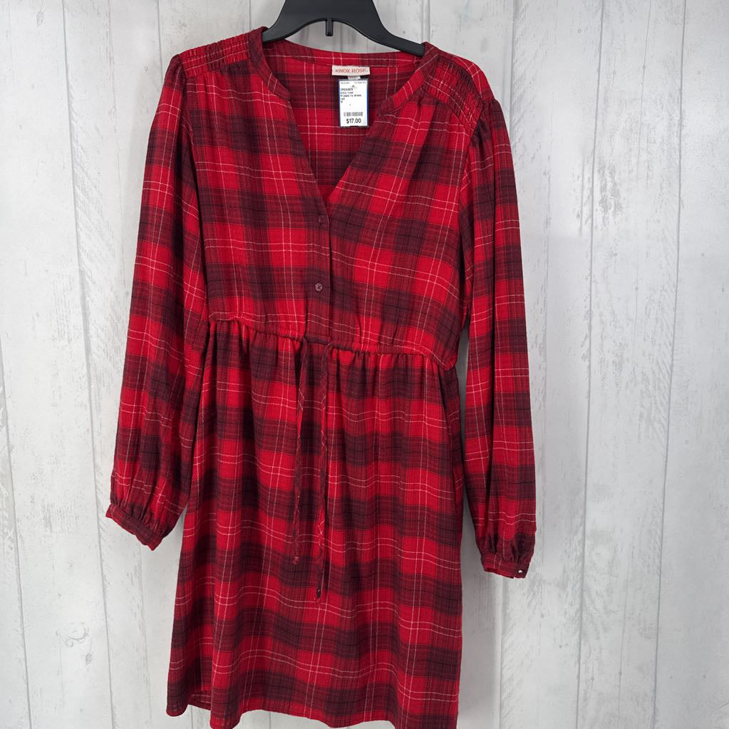 M plaid l/s dress