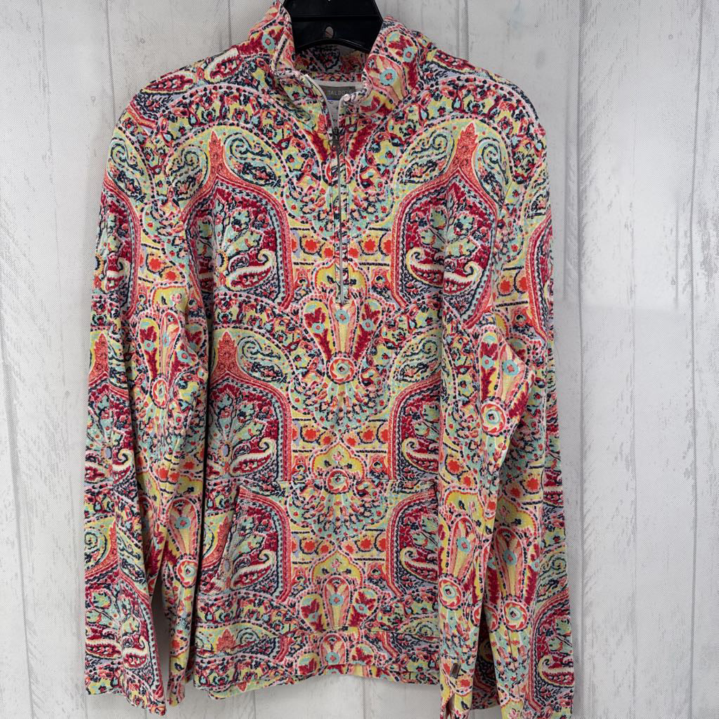 XL paisley print quarter zip l/s