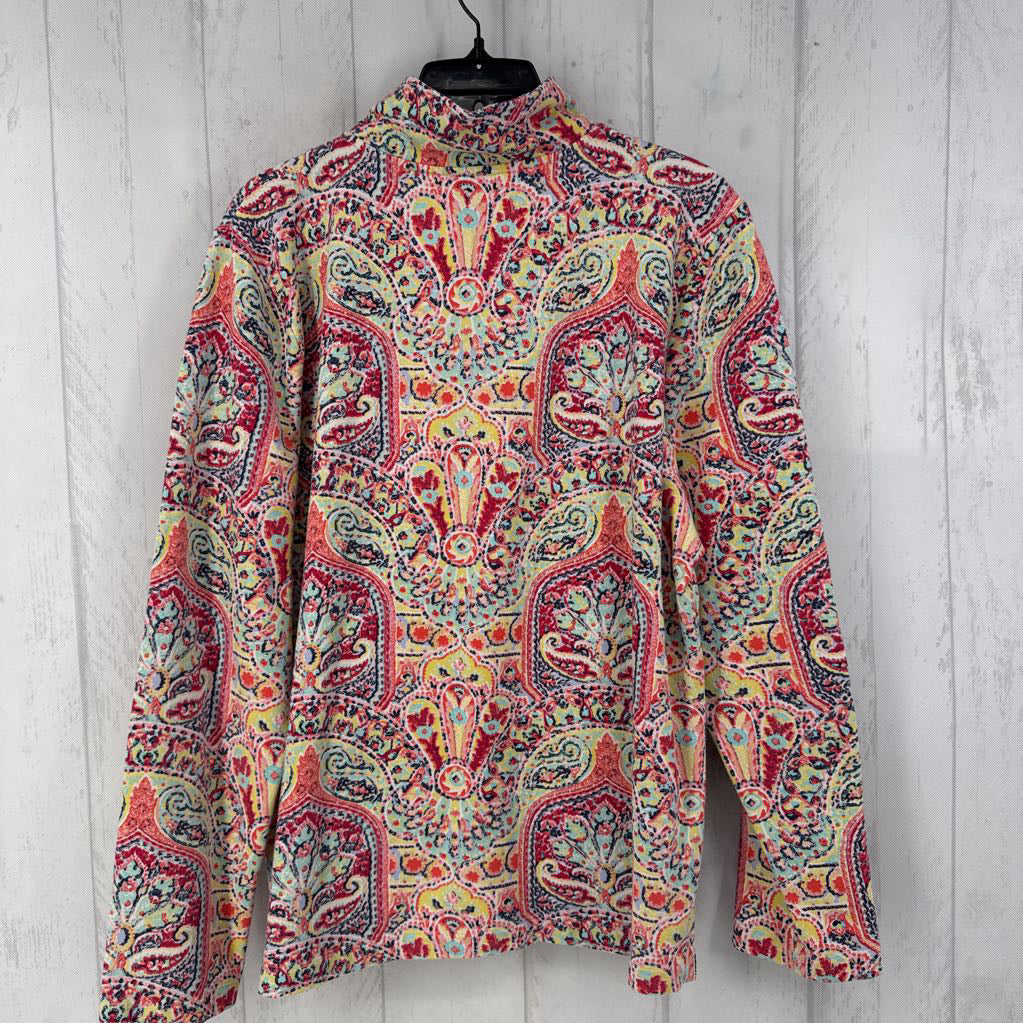 XL paisley print quarter zip l/s