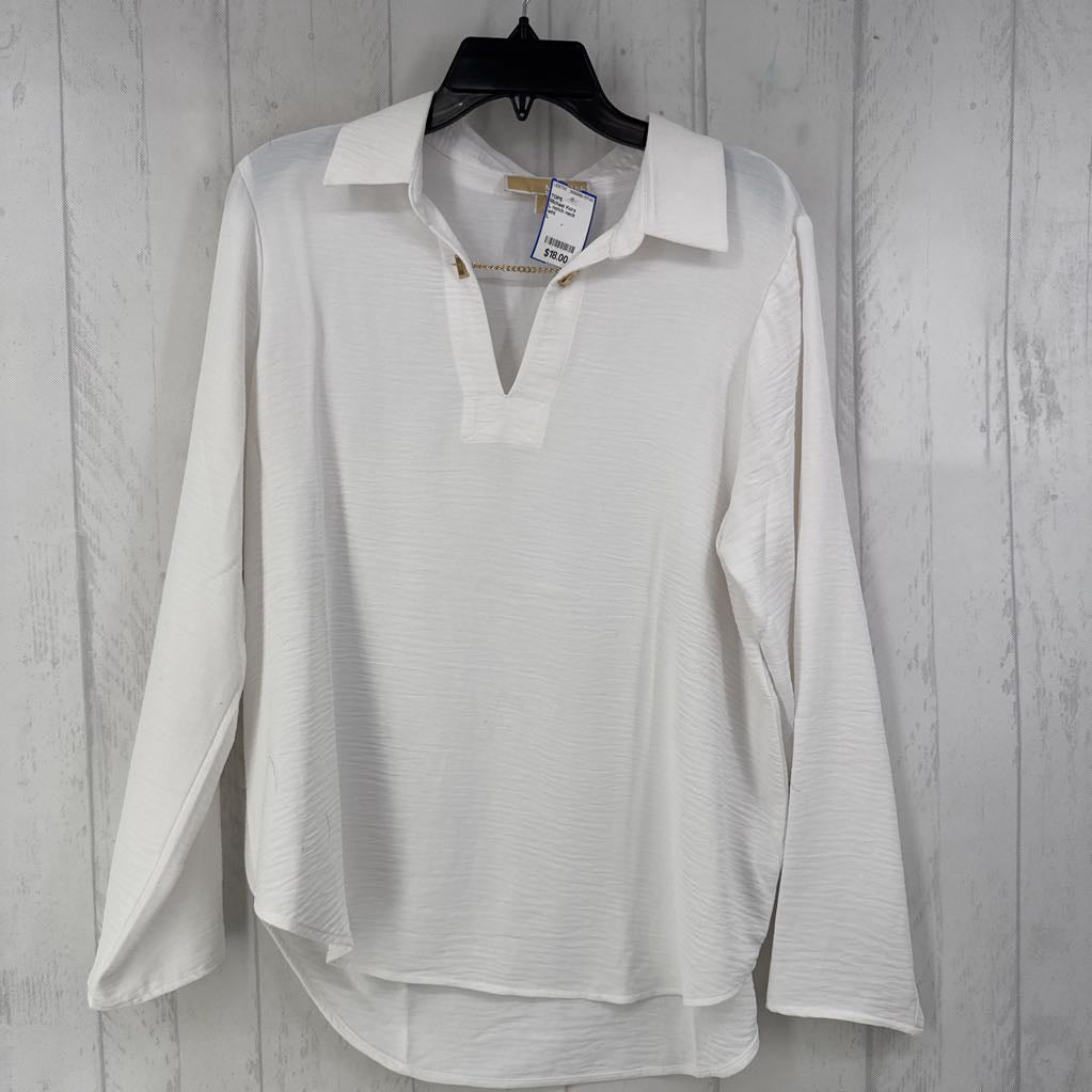 L notch neck w/collar l/s hi-lo top