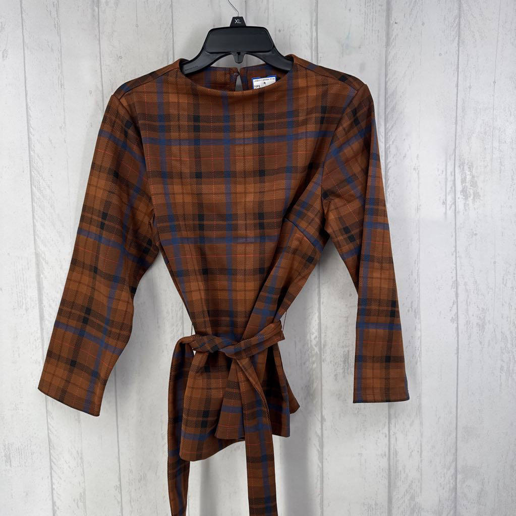 L belted l/s plaid top
